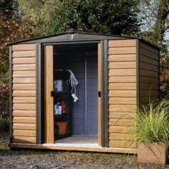 Arrow Woodvale 8x6 Apex Coffee Metal Shed 8 Arrow Woodvale 8x6 Apex Coffee Metal Shed -Outdoor Living Sales Store arrow woodvale 8x6 apex coffee metal shed5013856015215 01i