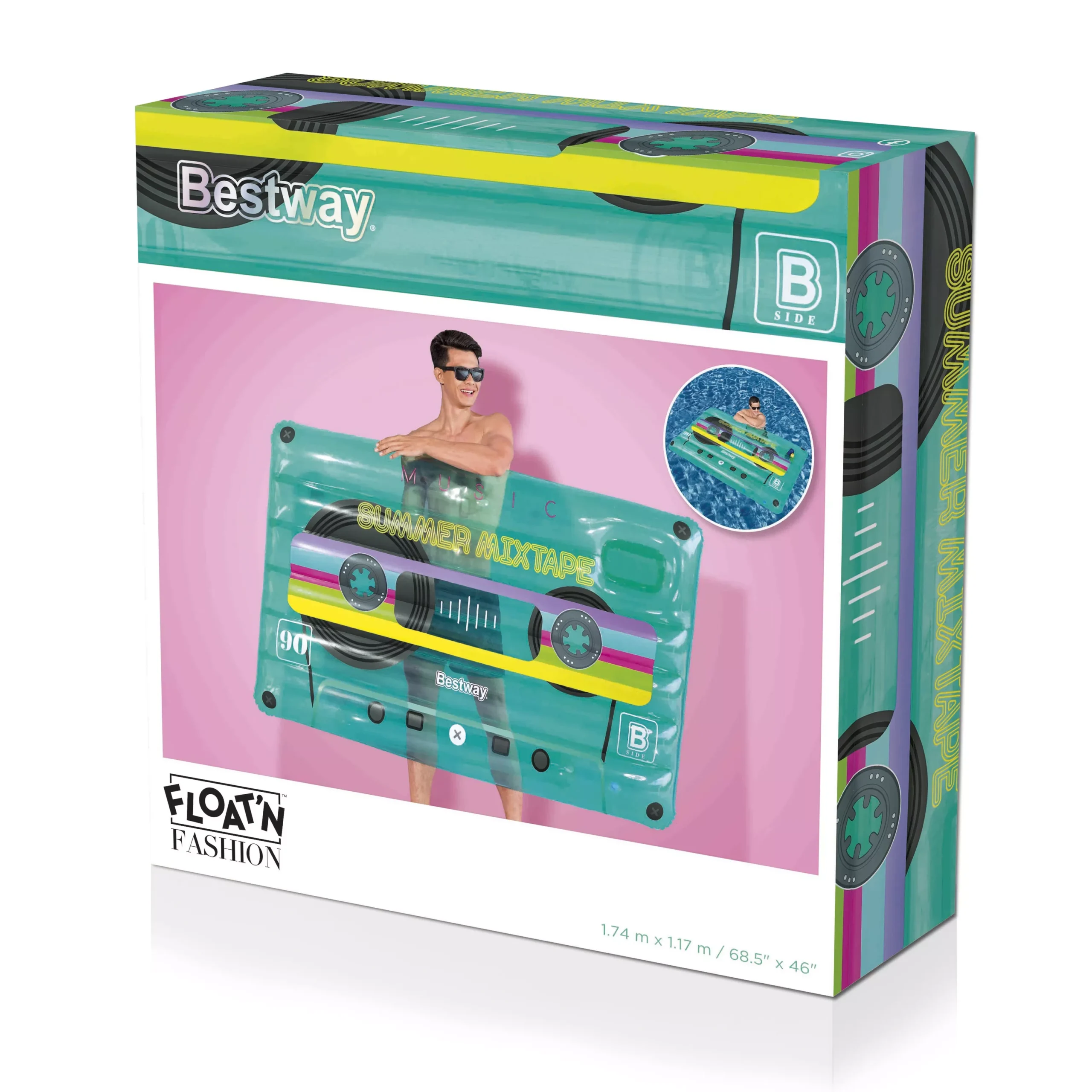 Bestway Retro Beats Multicolour Rectangular Mix Tape Inflatable Lilo 2 Bestway Retro Beats Multicolour Rectangular Mix Tape Inflatable Lilo - Image 2