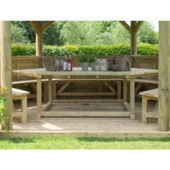 Forest Garden Furnished Cedar Roof Hexagonal Gazebo, (W)4900mm (D)4240mm (Green Cushion Included) -Outdoor Living Sales Store forest garden furnished cedar roof hexagonal gazebo w 4900mm d 4240mm green cushion included 5013053172612 02i