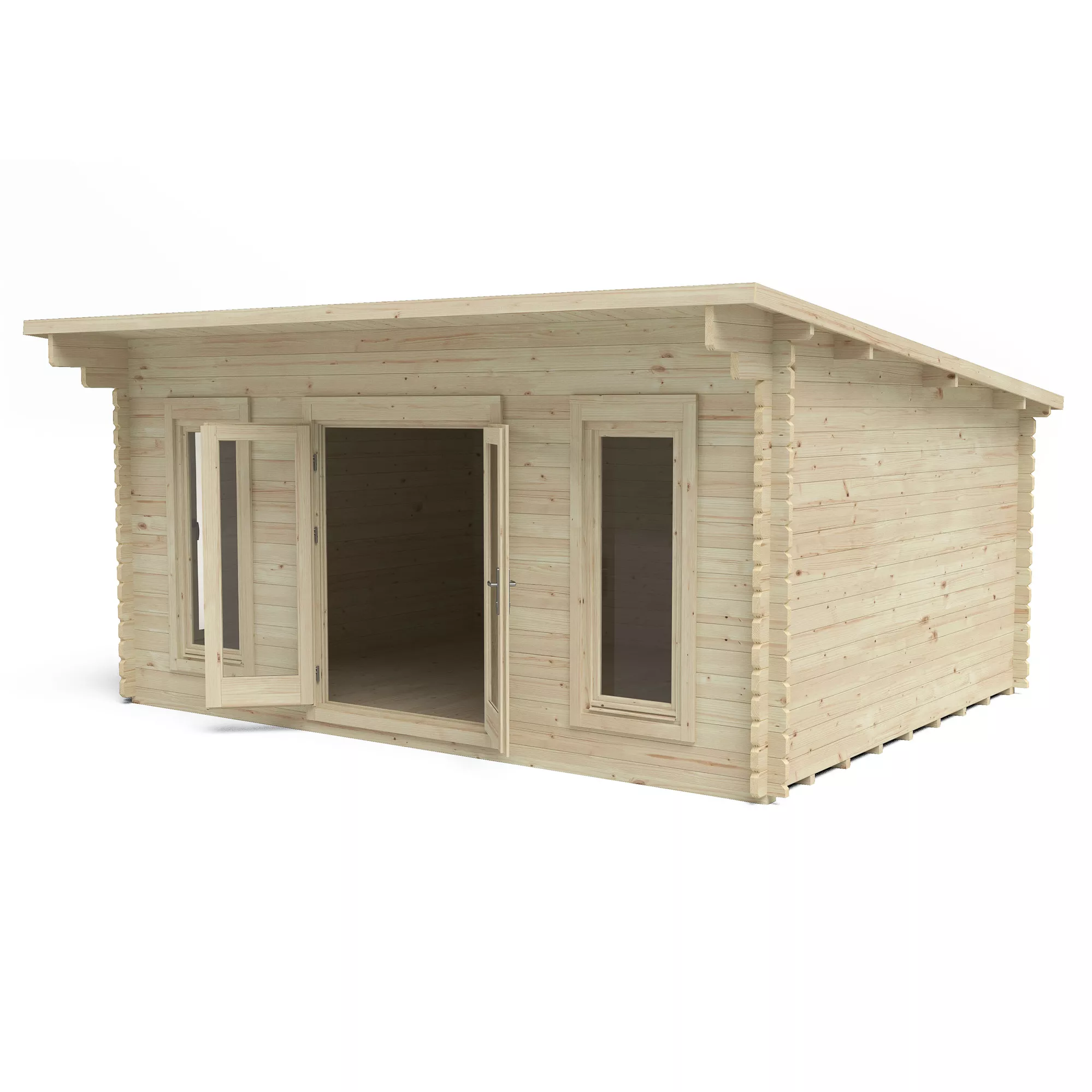 Forest Garden Mendip 5x4 Toughened Glass Pent Loglap Solid Wood Cabin With Double Door 4 Forest Garden Mendip 5x4 Toughened Glass Pent Loglap Solid Wood Cabin With Double Door - Image 4
