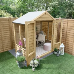 Forest Garden Oakley 6x4 Apex Overlap Solid Wood Summer House With Double Door -Outdoor Living Sales Store forest garden oakley 6x4 apex overlap solid wood summer house with double door5013053188422 03i bq