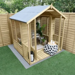 Forest Garden Oakley 6x6 Apex Overlap Solid Wood Summer House With Double Door -Outdoor Living Sales Store forest garden oakley 6x6 apex overlap solid wood summer house with double door5013053188484 03i bq