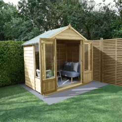 Forest Garden Oakley 7x5 Apex Overlap Solid Wood Summer House With Double Door - Assembly Service Included