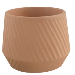 GoodHome Lummi Beige Terracotta Slanting Stripes Circular Plant Pot (Dia)23.5cm
