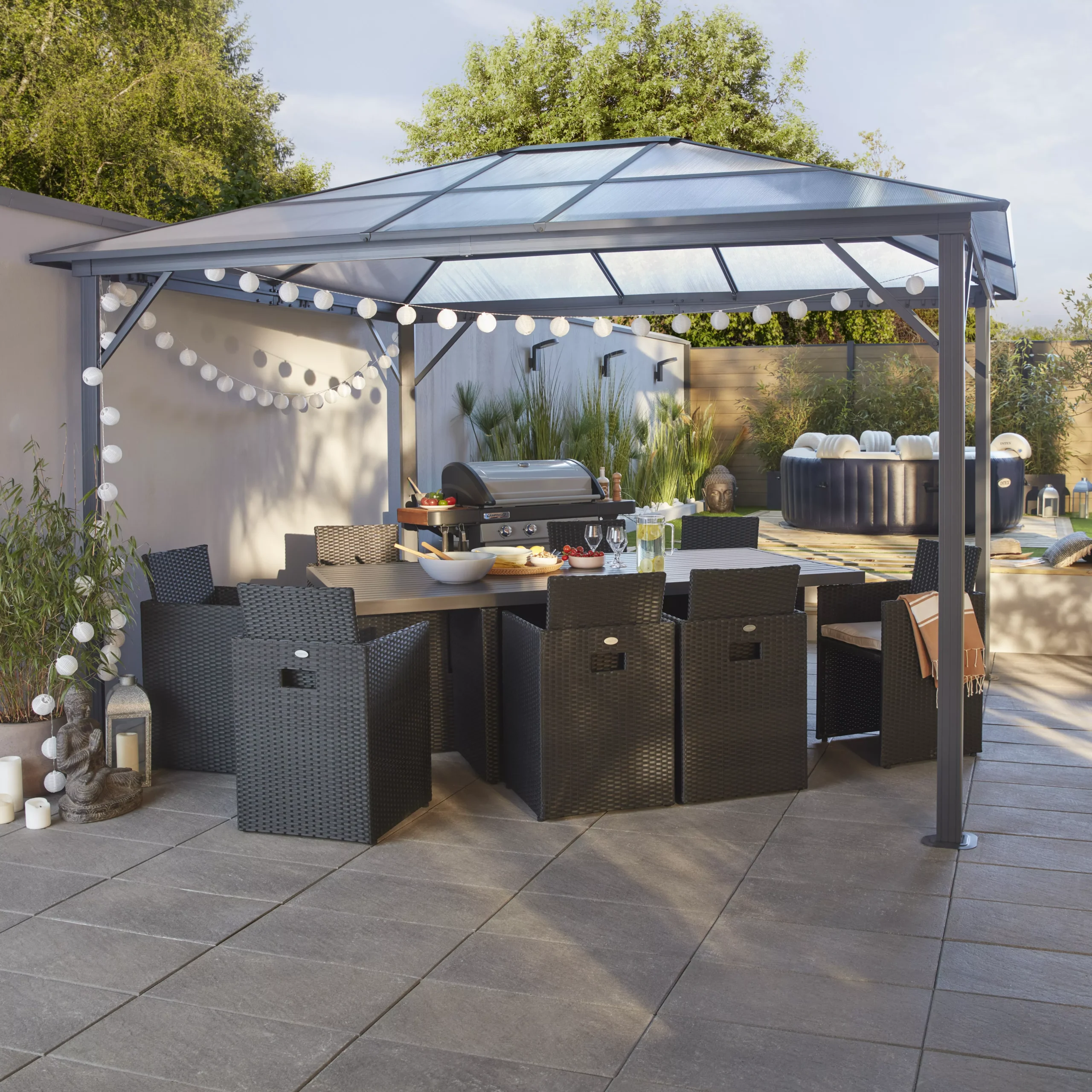 GoodHome Yallis Ebony Rectangular Gazebo, (W)3m (D)3.65m - Assembly Required 3 GoodHome Yallis Ebony Rectangular Gazebo, (W)3m (D)3.65m - Assembly Required - Image 3