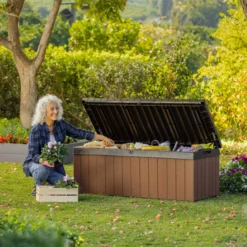 Keter Darwin Wood Effect 5x2 Garden Storage Bench Box 380L -Outdoor Living Sales Store keter darwin wood effect 5x2 garden storage bench box 380l7290112636225 01i bq