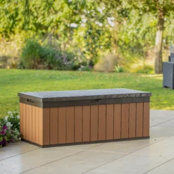 Keter Darwin Wood Effect 5x2 Garden Storage Bench Box 380L -Outdoor Living Sales Store keter darwin wood effect 5x2 garden storage bench box 380l7290112636225 03i bq