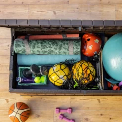 Keter Darwin Wood Effect 5x2 Garden Storage Bench Box 380L -Outdoor Living Sales Store keter darwin wood effect 5x2 garden storage bench box 380l7290112636225 04i bq