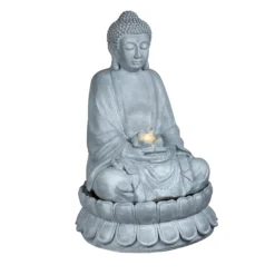 Outdoor Living Sales Store 9 Mains-powered Buddha Water Feature With LED Lights (H)86cm