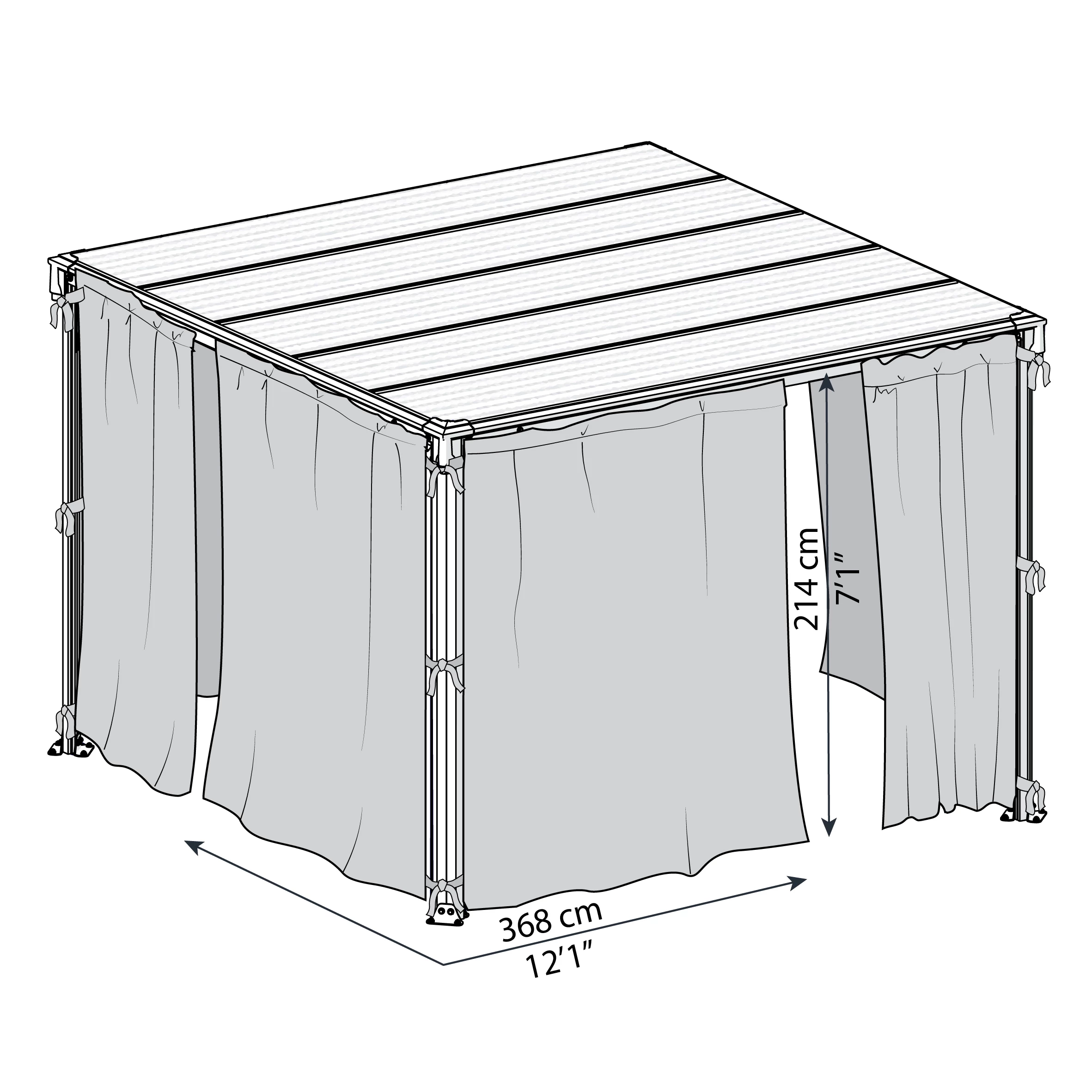 Palram - Canopia 3K Series Grey Polyester (PES) Gazebo Curtain, Pack Of 4 (L)2170mm (W)3660mm 7 Palram - Canopia 3K Series Grey Polyester (PES) Gazebo Curtain, Pack Of 4 (L)2170mm (W)3660mm - Image 7