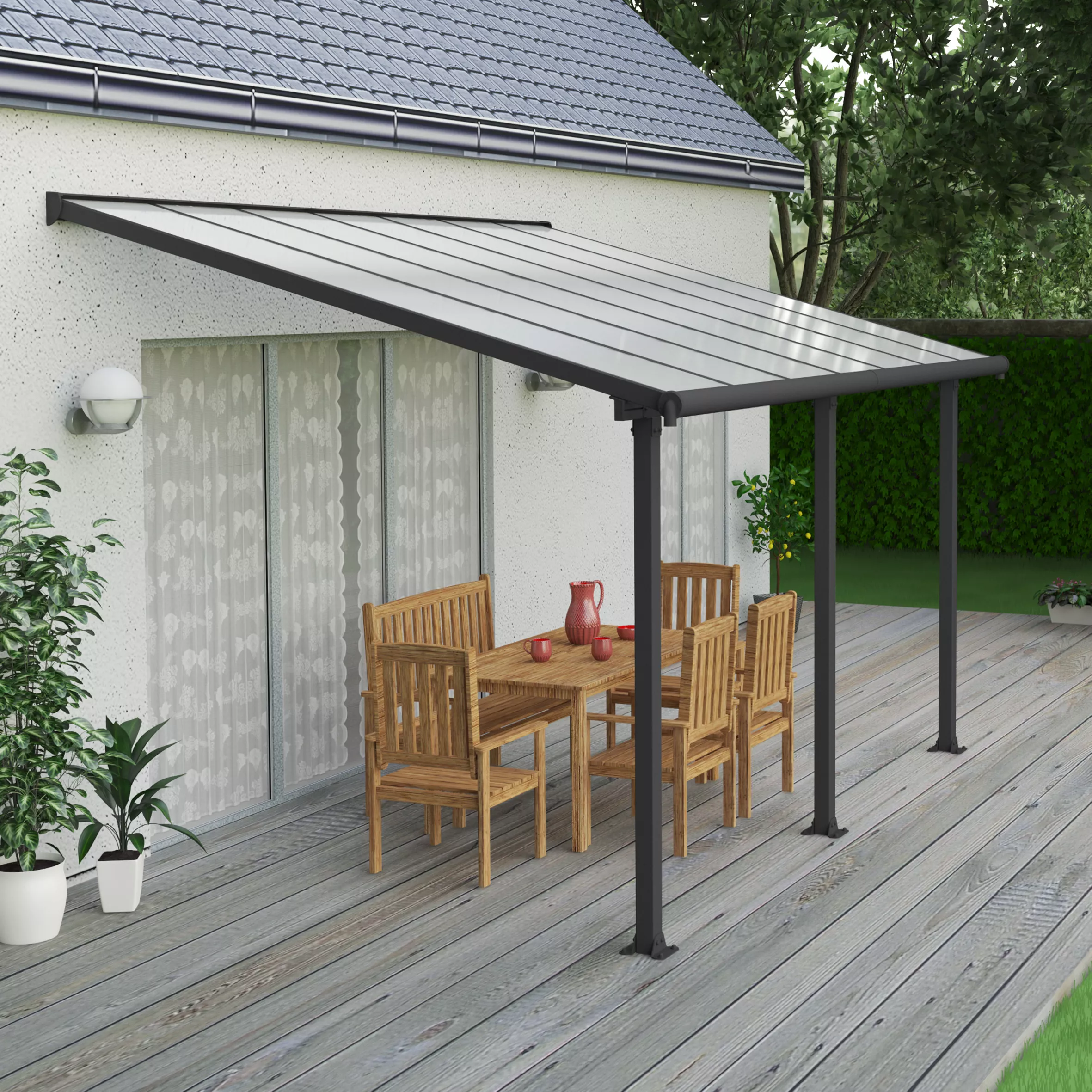 Palram - Canopia Olympia Grey Non-retractable Awning, (L)4.25m (H)3.05m (W)2.95m 1 Palram - Canopia Olympia Grey Non-retractable Awning, (L)4.25m (H)3.05m (W)2.95m