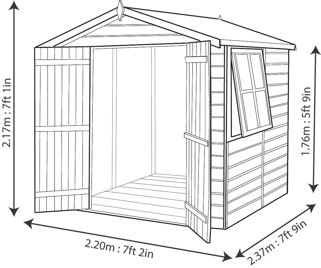 Shire Alderney 7x7 Ft Apex Shiplap Wooden 2 Door Shed With Floor - Assembly Service Included 7 Shire Alderney 7x7 Ft Apex Shiplap Wooden 2 Door Shed With Floor - Assembly Service Included - Image 7