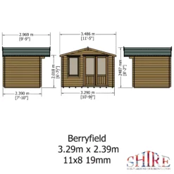 Shire Berryfield 11x8 Eco Glass Apex Tongue & Groove Wooden Cabin - Base Not Included -Outdoor Living Sales Store shire berryfield 11x8 eco glass apex tongue groove wooden cabin base not included5019804112289 01t bq