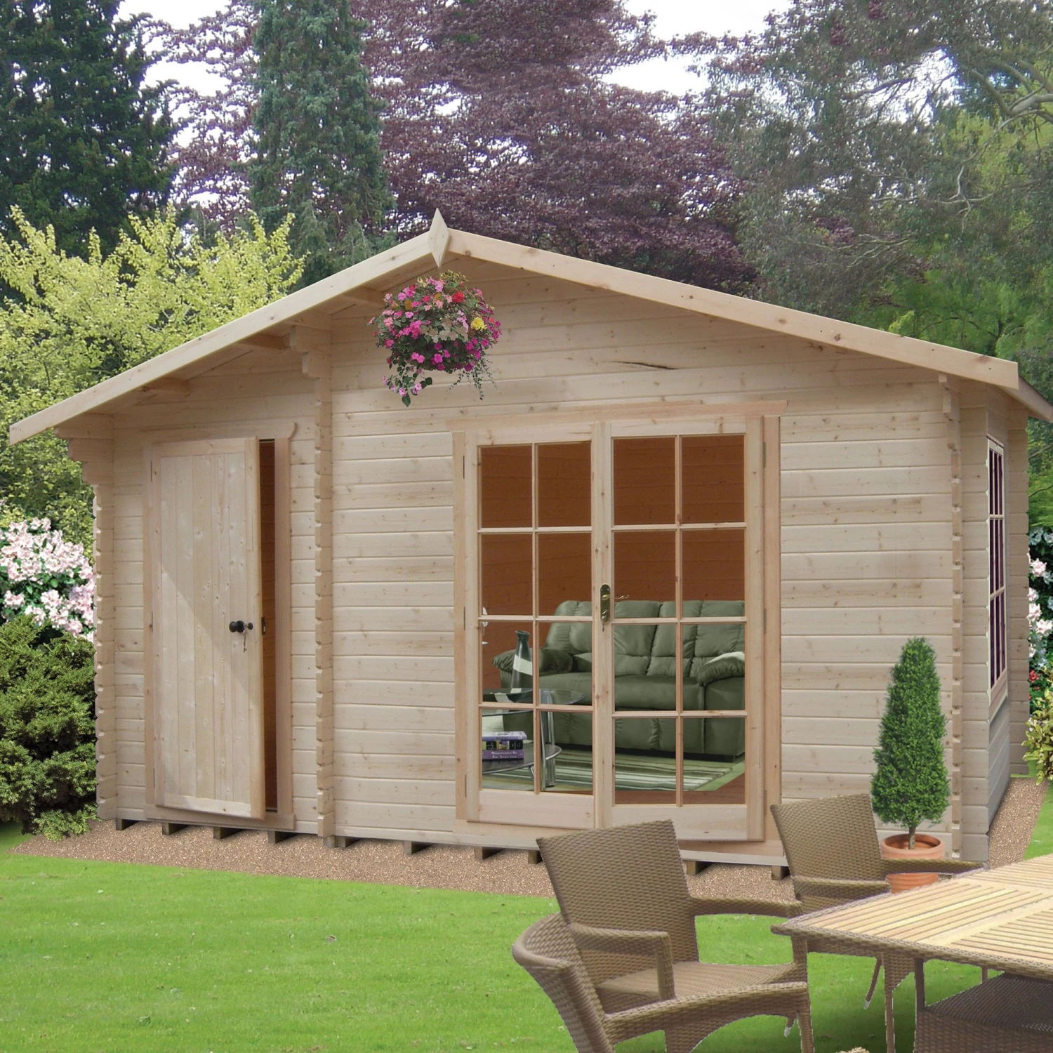 Shire Bourne 14x12 Toughened Glass Apex Tongue & Groove Wooden Cabin 1 Shire Bourne 14x12 Toughened Glass Apex Tongue & Groove Wooden Cabin