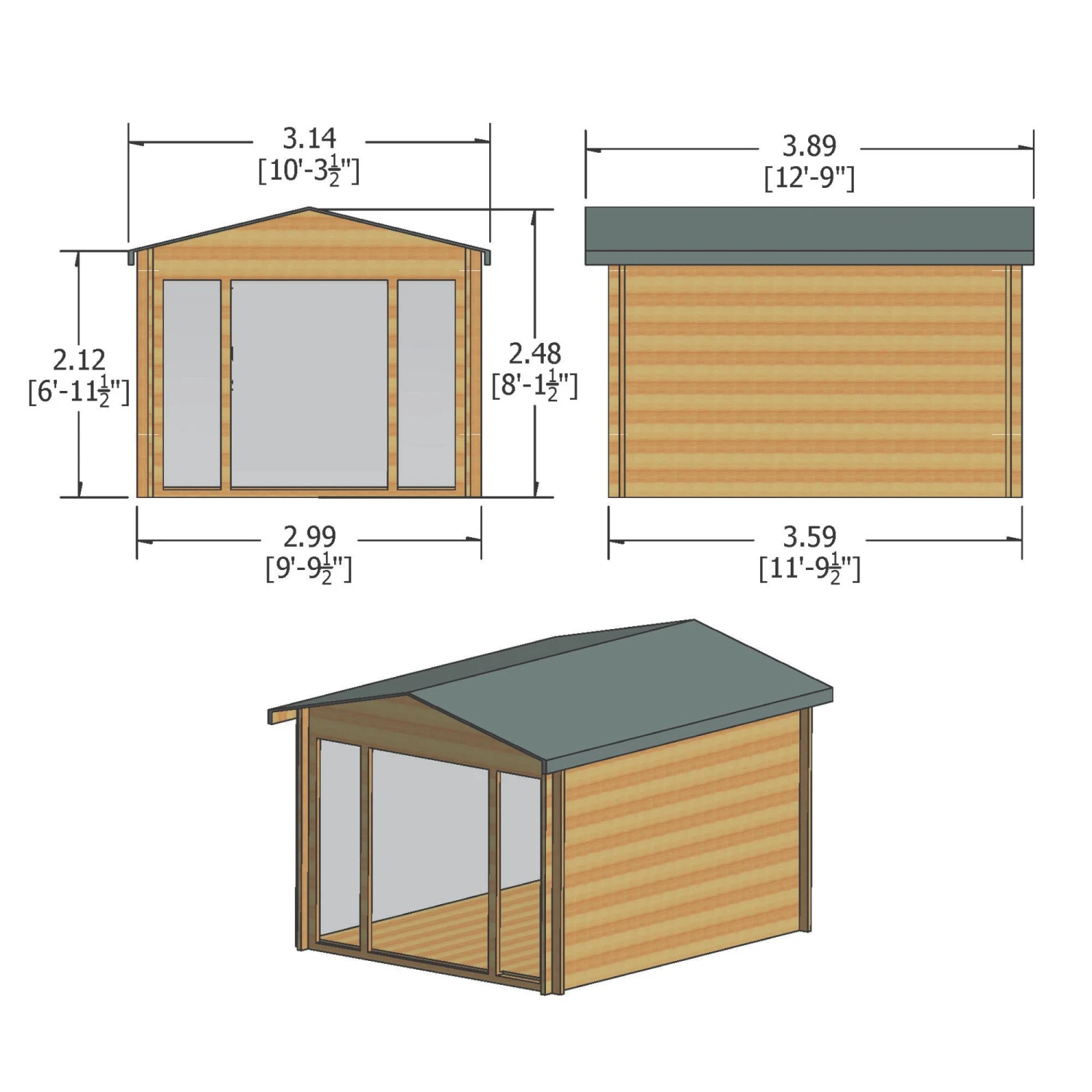 Shire Epping 10x12 Toughened Glass Apex Tongue & Groove Wooden Cabin - Base Not Included 2 Shire Epping 10x12 Toughened Glass Apex Tongue & Groove Wooden Cabin - Base Not Included - Image 2