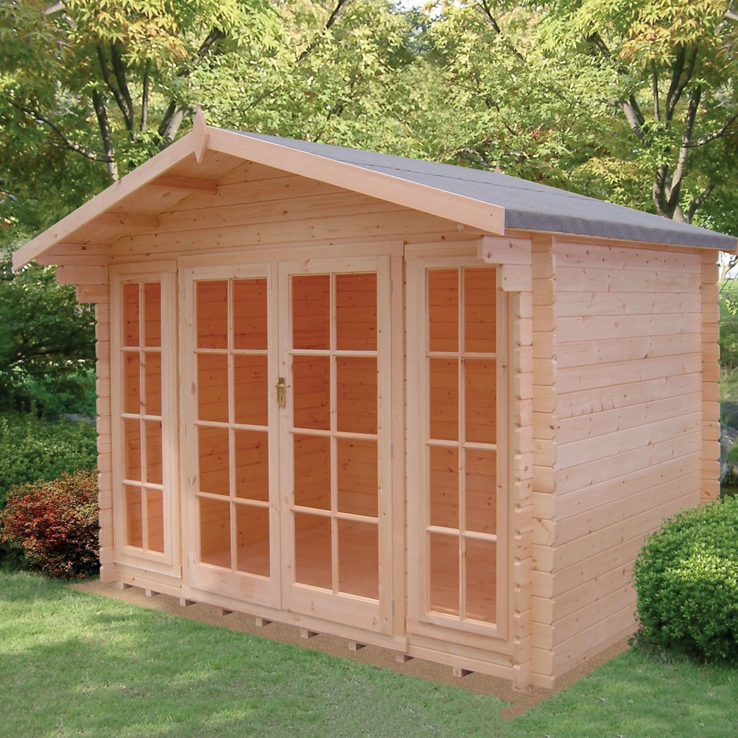 Shire Epping 10x12 Toughened Glass Apex Tongue & Groove Wooden Cabin - Base Not Included 1 Shire Epping 10x12 Toughened Glass Apex Tongue & Groove Wooden Cabin - Base Not Included
