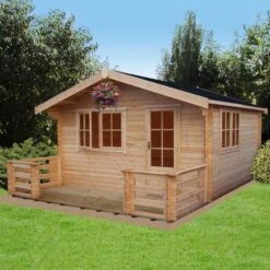 Shire Kinver 14x18 Toughened Glass Apex Tongue & Groove Wooden Cabin - Base Not Included -Outdoor Living Sales Store shire kinver 14x18 toughened glass apex tongue groove wooden cabin base not included5019804111442 01i