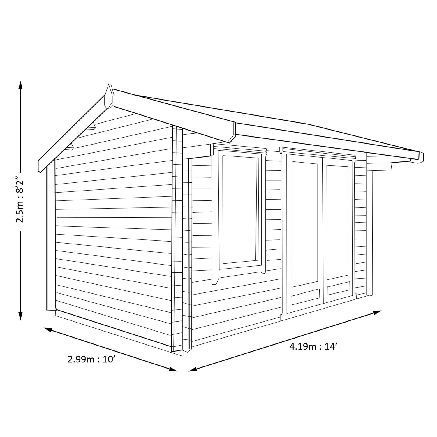 Shire Marlborough 10x14 Ft Toughened Glass Apex Tongue & Groove Wooden Cabin With Felt Tile Roof 7 Shire Marlborough 10x14 Ft Toughened Glass Apex Tongue & Groove Wooden Cabin With Felt Tile Roof - Image 7