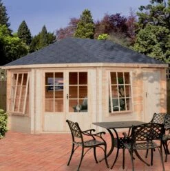 Shire Rowney 10x14 Ft Toughened Glass Apex Tongue & Groove Wooden Cabin With Felt Tile Roof -Outdoor Living Sales Store shire rowney 10x14 ft toughened glass apex tongue groove wooden cabin with felt tile roof5019804111268 02i bq