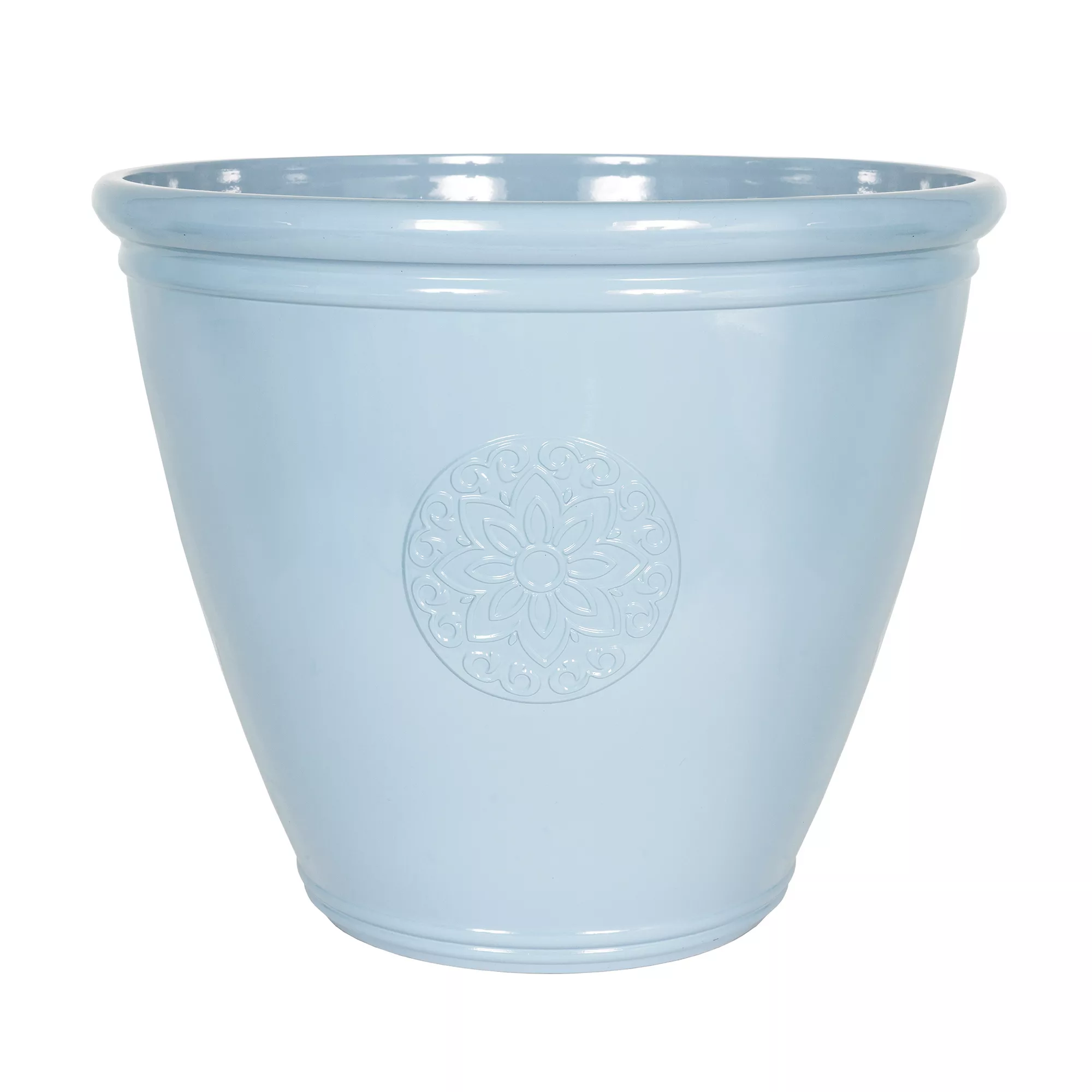 Southern Patio Sullivan Blue Polypropylene (PP) & Polystyrene (PS) Motif Emblem Round Plant Pot (Dia)40.2cm 1 Southern Patio Sullivan Blue Polypropylene (PP) & Polystyrene (PS) Motif Emblem Round Plant Pot (Dia)40.2cm