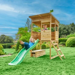 TP Toys 8x7 Tree Top Timber Tower Slide Playhouse Assembly Required -Outdoor Living Sales Store tp toys 8x7 tree top timber tower slide playhouse assembly required5021854803543 03i bq