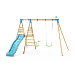 TP Toys Knightswood Double Brown & Green Wood Swing & Slide