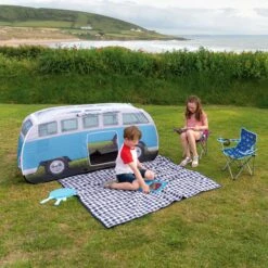 Volkswagen Blue Camper Van Pop Up Tent -Outdoor Living Sales Store volkswagen blue camper van pop up tent5031470224875 12i bq